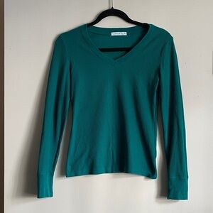 Teal V-Neck Long Henley Top. Size M